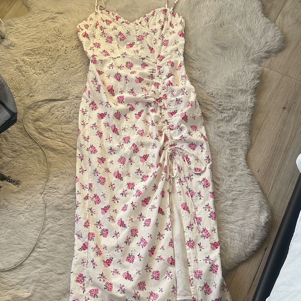 NWT ZARA Pink and Cream Floral Maxi Dress